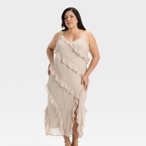 Elegant Cream Ruffle maxi Dress